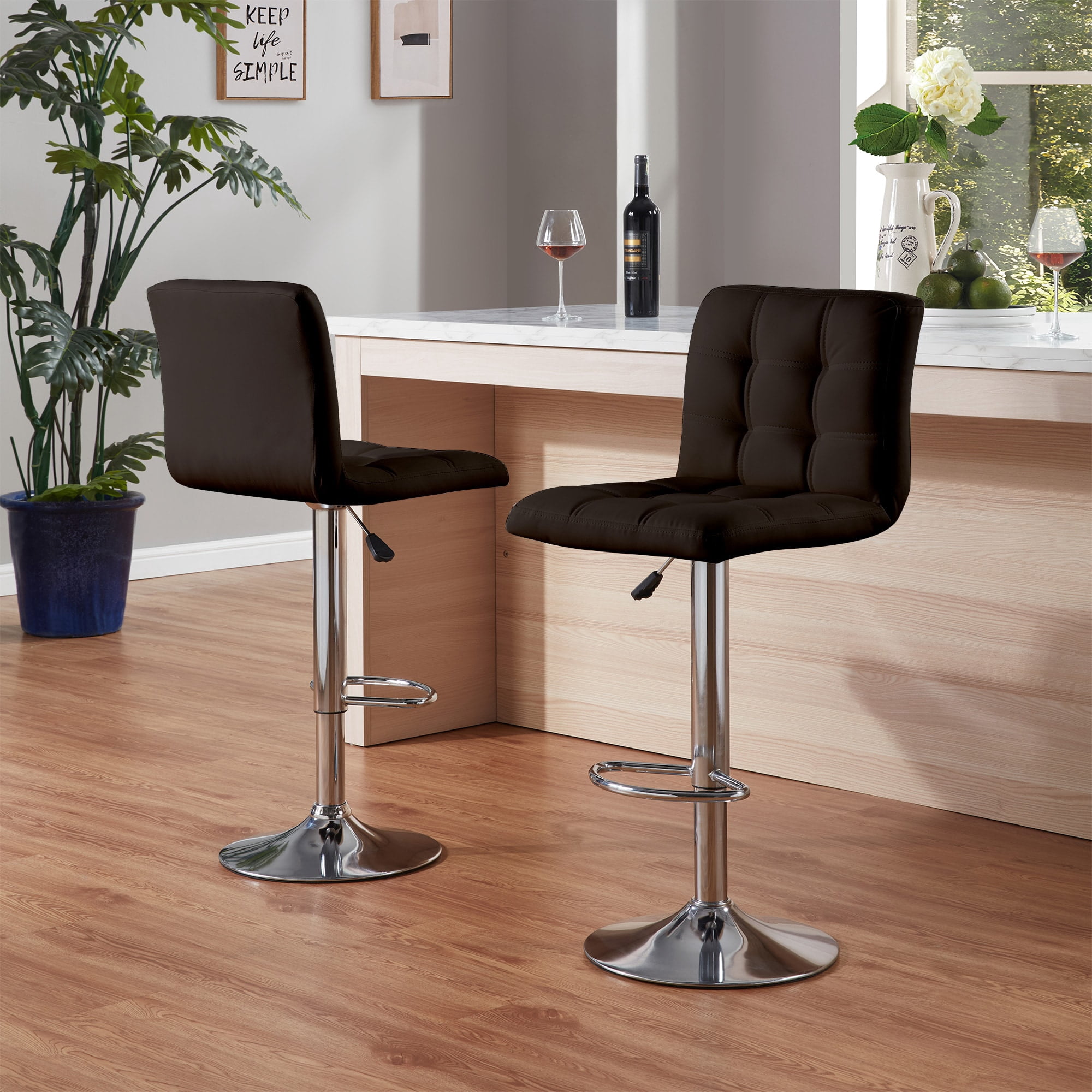 MAYEERTY Set of 2 Bar Stools, Adjustable Swivel Counter Height Stools,Brown