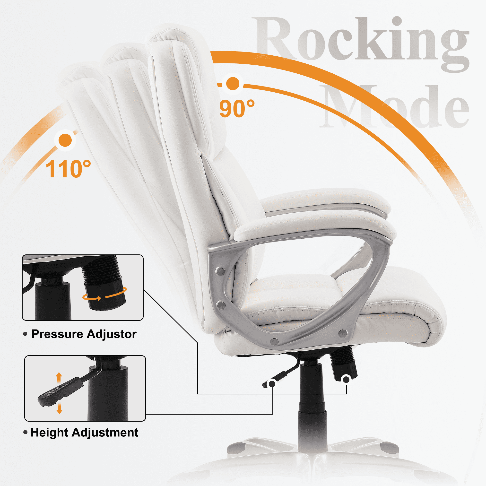 Medium-Back Office Chair Leather Computer Desk Chair with Lumbar Support for Adult,White