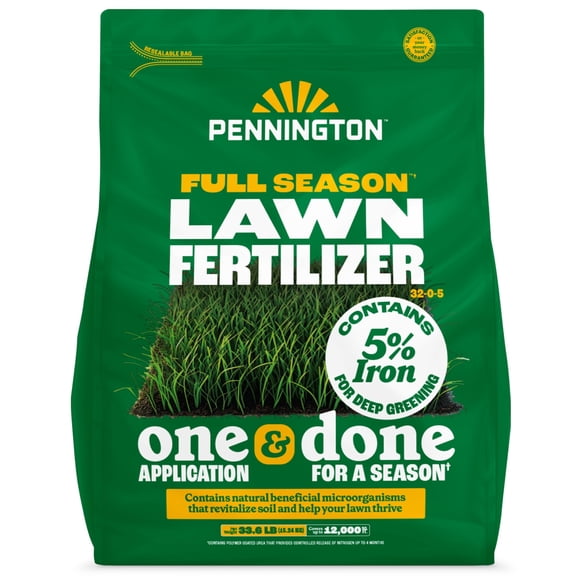 Pennington Full Season Lawn Food Fertilizer 32-0-5, 33.6 lb., Covers 12,000 Sq. Ft.