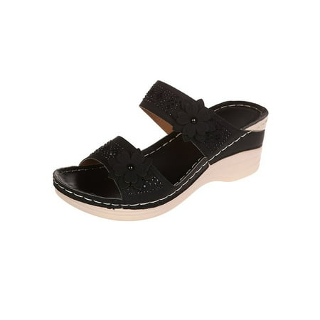 

Rotosw Womens Wedges Sandals Open Back Platform Sandals Summer Beach Shoes Black 6.5