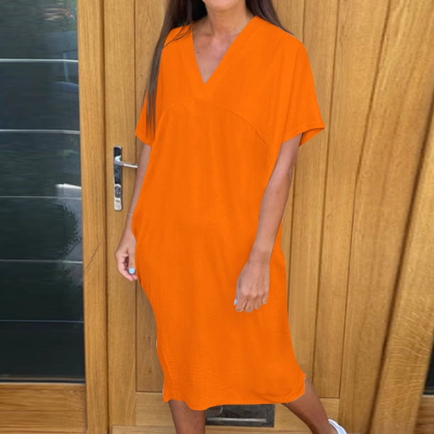 Karight Women's Summer Casual Shift Dresses Beach Vacation Loose Fit Short Sleeve V Neck Maxi Dress Fashion Outfits Clothes