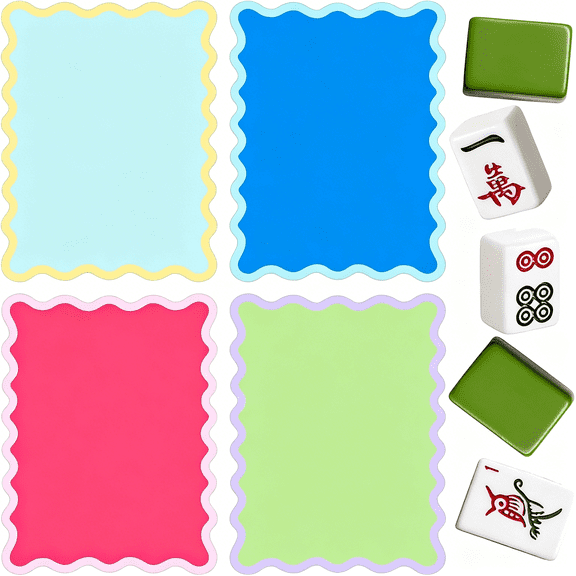BESTSKY 4 Pcs Mahjong Shuffler Cards Thick PVC Tile Mixers with Wavy Scalloped Edges Game Accessories for Mixing Tiles Mahjong Gifts for Playing Game(Brilliant Rimmed)