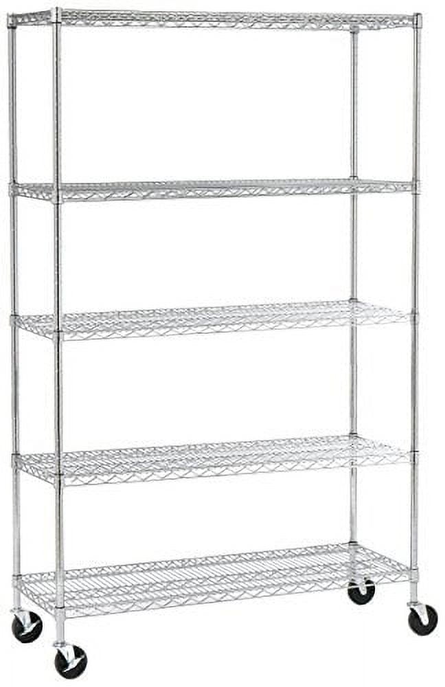 Seville Classics UltraDurable Commercial-Grade 5-Tier NSF-Certified Steel Wire Shelving with Wheels, 48" x 18", Chrome