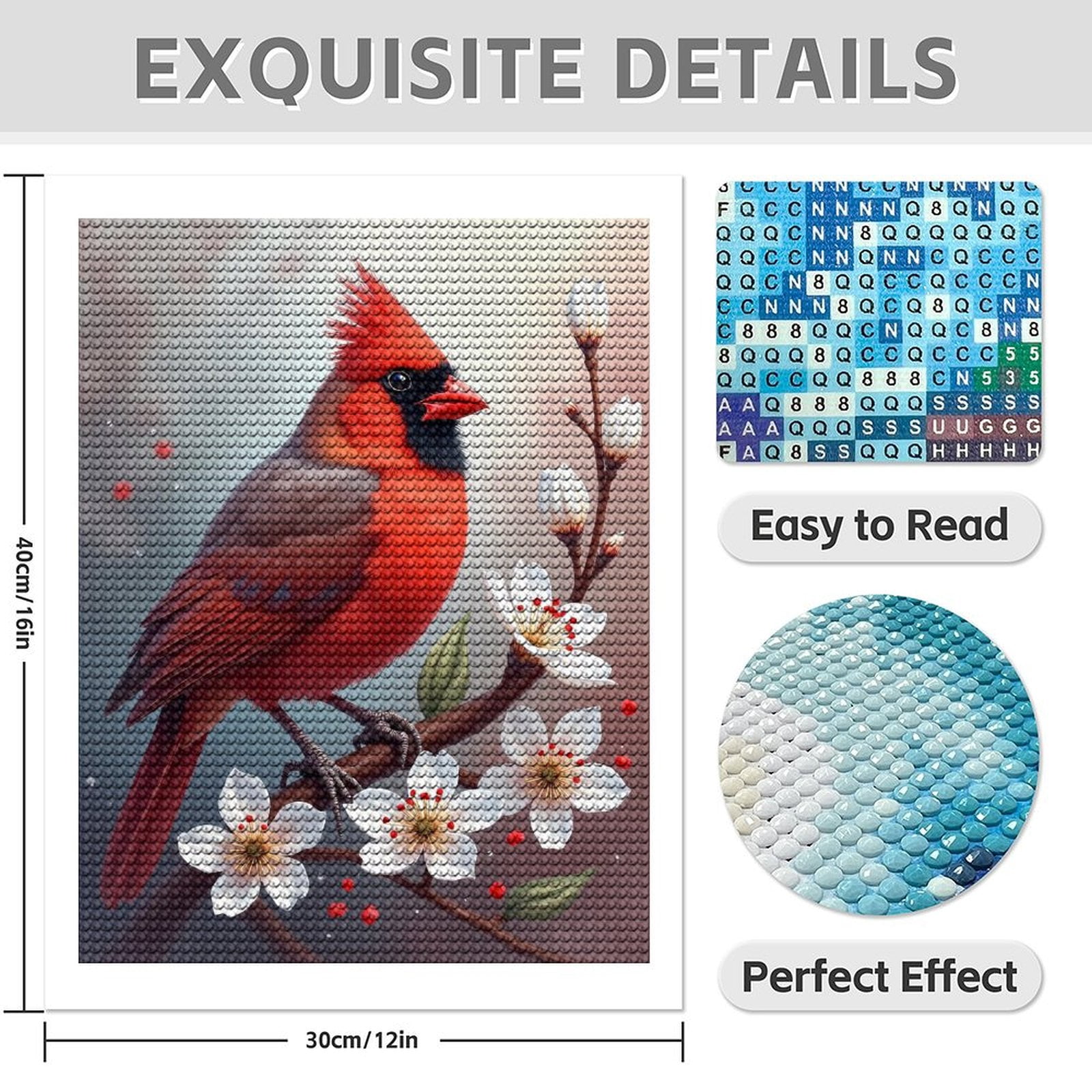 Diamond Art Kit for Adults, Classic Cardinal Bird Bouquet Print No.112 Diamond Painting for Adults Beginners, 5D DIY Diamond Art Painting Kits, Colorful Diamond Painting Craft for Home Decor 12x16