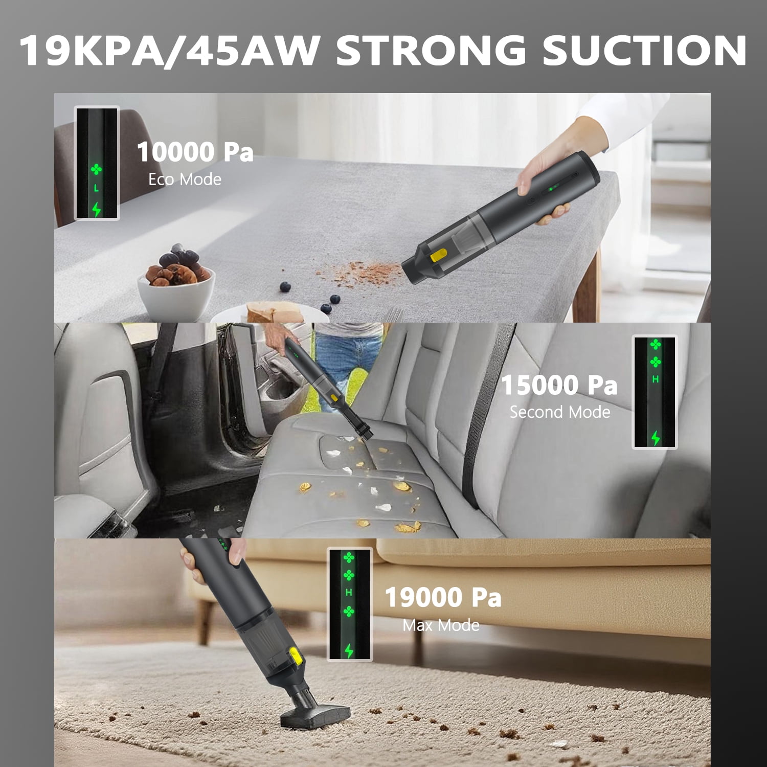 Handheld Car Vacuum Cordless, 20000PA Strong Suction, 4-in-1 Portable Rechargeable Mini Vacuum with Accessories for Small Jobs, Car, Office Desk, Keyboards, 3 Suction Modes