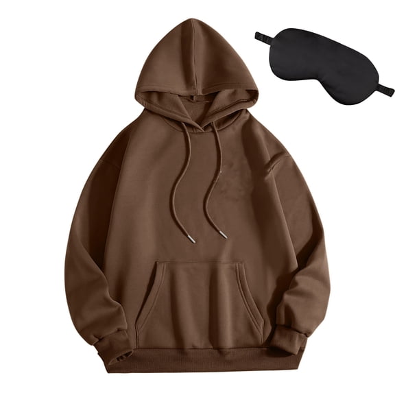 WRKEKC Womens Hoodie Casual Solid Color Loose Long Sleeve Sweatshirt with Matching Eye Mask Hooded Sweatshirt for Cozy Loungewear Daily Comfort
