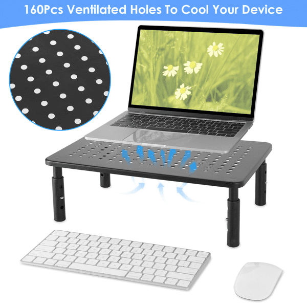 Adjustable Monitor Riser Stand, 3‑Level Height Adjustable Metal Monitor Stand with Ventilated Mesh Platform, 44 Lbs Capacity for Monitor, Laptop, Printer