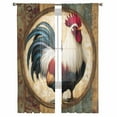 thumbnail image 2 of Rooster Semi Sheer Curtains 84 Inch Length 2 Panels Set, Vintage Rustic Farmhouse Style Oil Painting Sheer Kitchen Curtain Privacy Voile Window Curtain for Living Room Bedroom Rod Pocket Drapes, 2 of 7