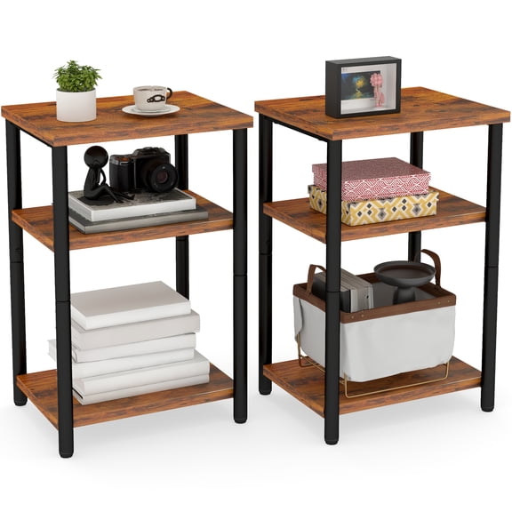 edx 3-Tier End Table, Nightstand, Storage Shelf for Living Room, Bedroom, Rust Brown,11.81"W x 13.39"D x 22.8"H