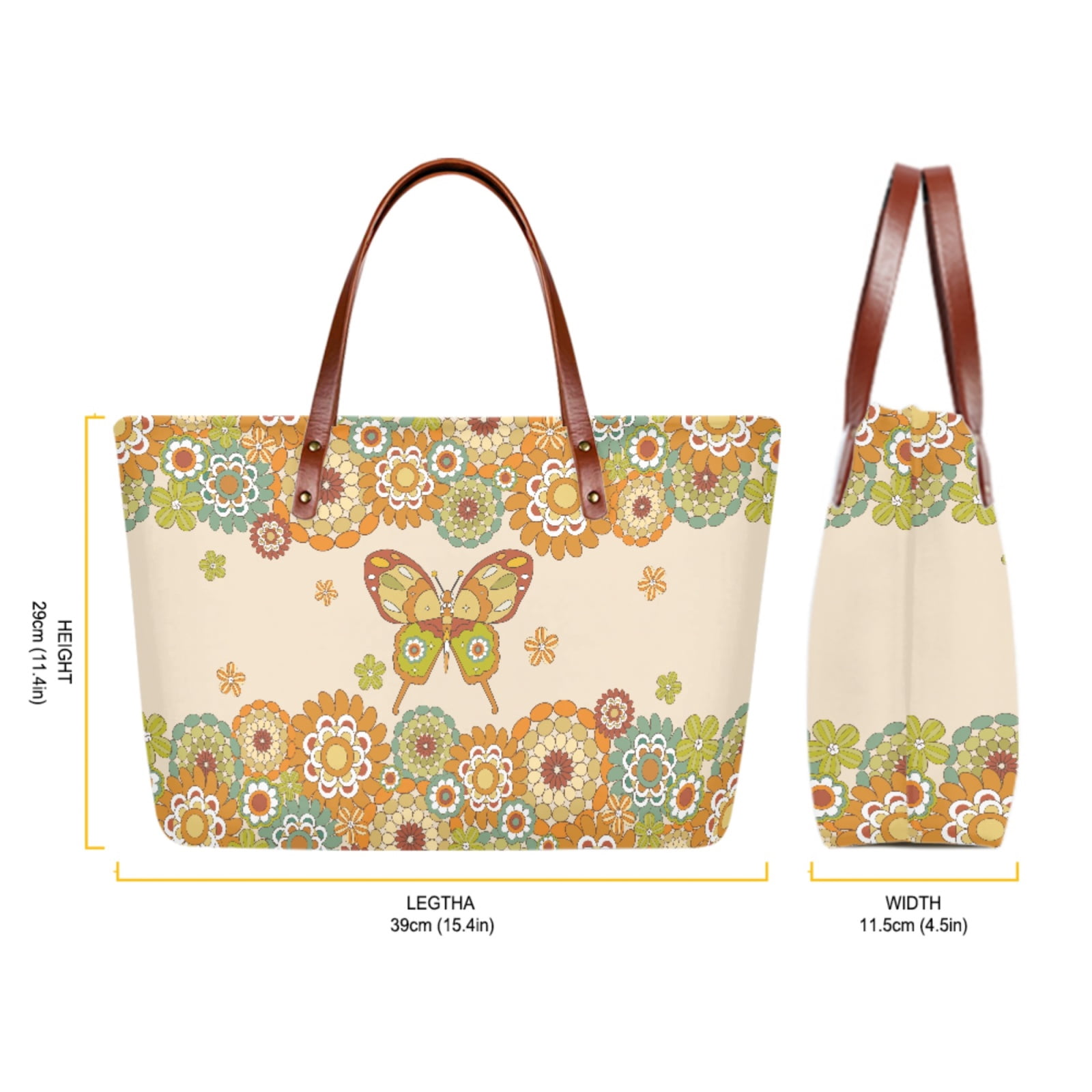 ZUXONGSY Boho Butterfly Mandala Print 2 PCS Handbags and Wallet Set Multifunctional Top Handle Satchel Shoulder Bag Work Bag with Matching PU Wallet for Outings Hiking