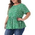 thumbnail image 2 of DARING DIVA Women's Plus Polka Dots Crew Neck Peplum Blouse 2X Dark Green, 2 of 6