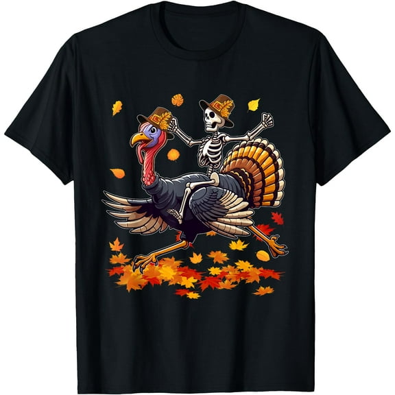 Santa X-ray Skeleton Riding Reindeer Turkey Lover Family T-Shirt