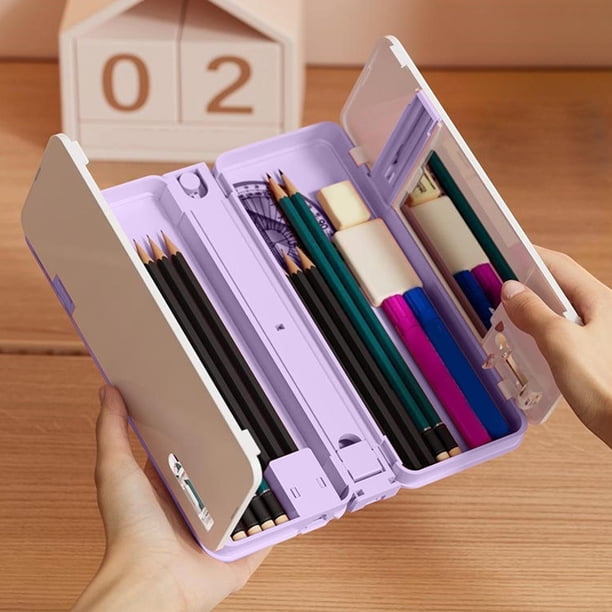 Estuche multifuncional para estudiantes con sacapuntas incorporado y soporte ajustable para libros | Organizador de papelería de gran capacidad para material escolar