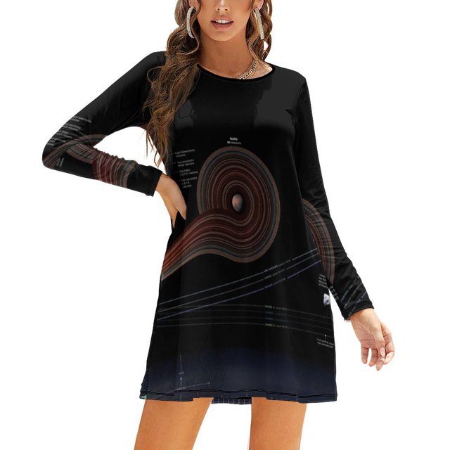 Missions To The Solar System Infographic! Sweetheart Knot Flared Dress Fashion Design Large Size Loose Dress Space Exploration