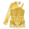 thumbnail image 4 of Sholeno Kids Girls Sequin Latin Dance Tassel Dress Leotard Shiny Asymmetrical Shoulder Fringe Skirted Bodysuit Gold 16, 4 of 6