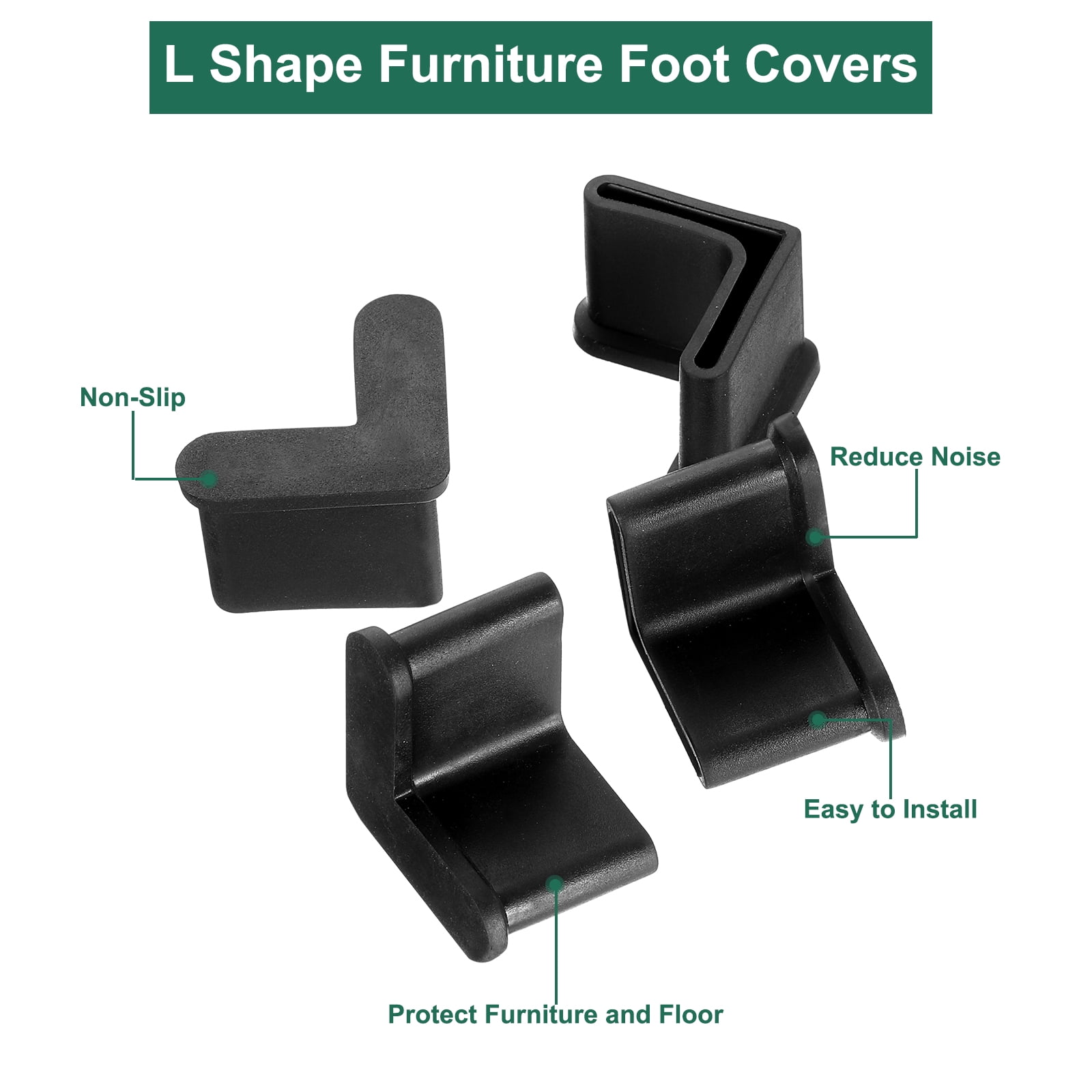 Unique Bargains L Shaped Furniture Angle Pads Leg Caps Floor Anti Slip Black 1" x 1"