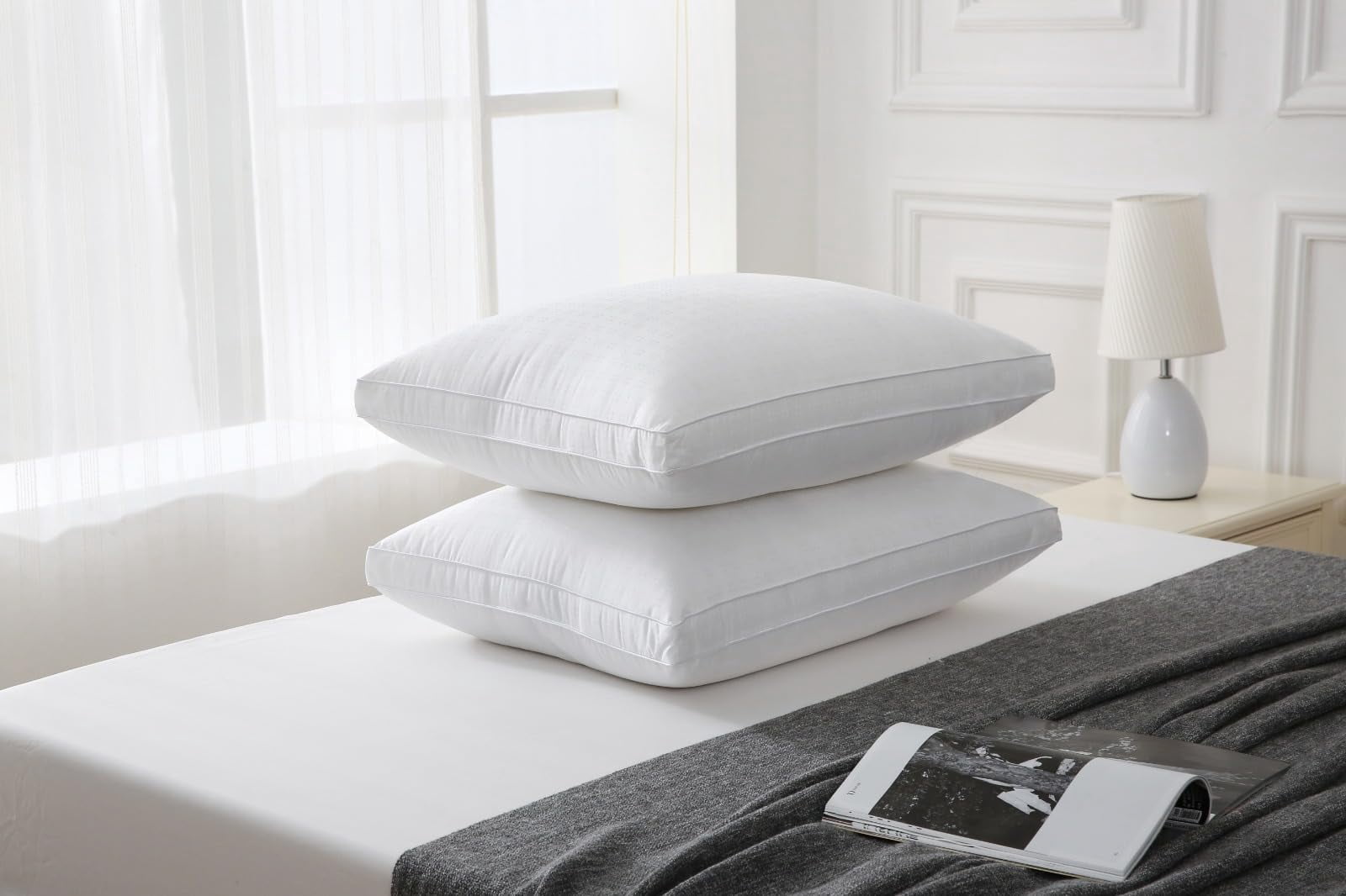 Maxi Deluxe Standard Size Bed Pillow – Ultra Soft & Comfortable – Versatile for Side, Back & Stomach Sleepers – 300TC Cotton Top – 2 Pack – (Standard Size Pillow is 20 x 26)