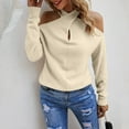 thumbnail image 2 of Gibobby Suéter Suelto con Estampado Casual Suéteres de color sólido para mujer, blusas casuales con hombros descubiertos, cuello en V cruzado, manga larga, suéteres con cuello Halter (Beige, S), 2 of 5