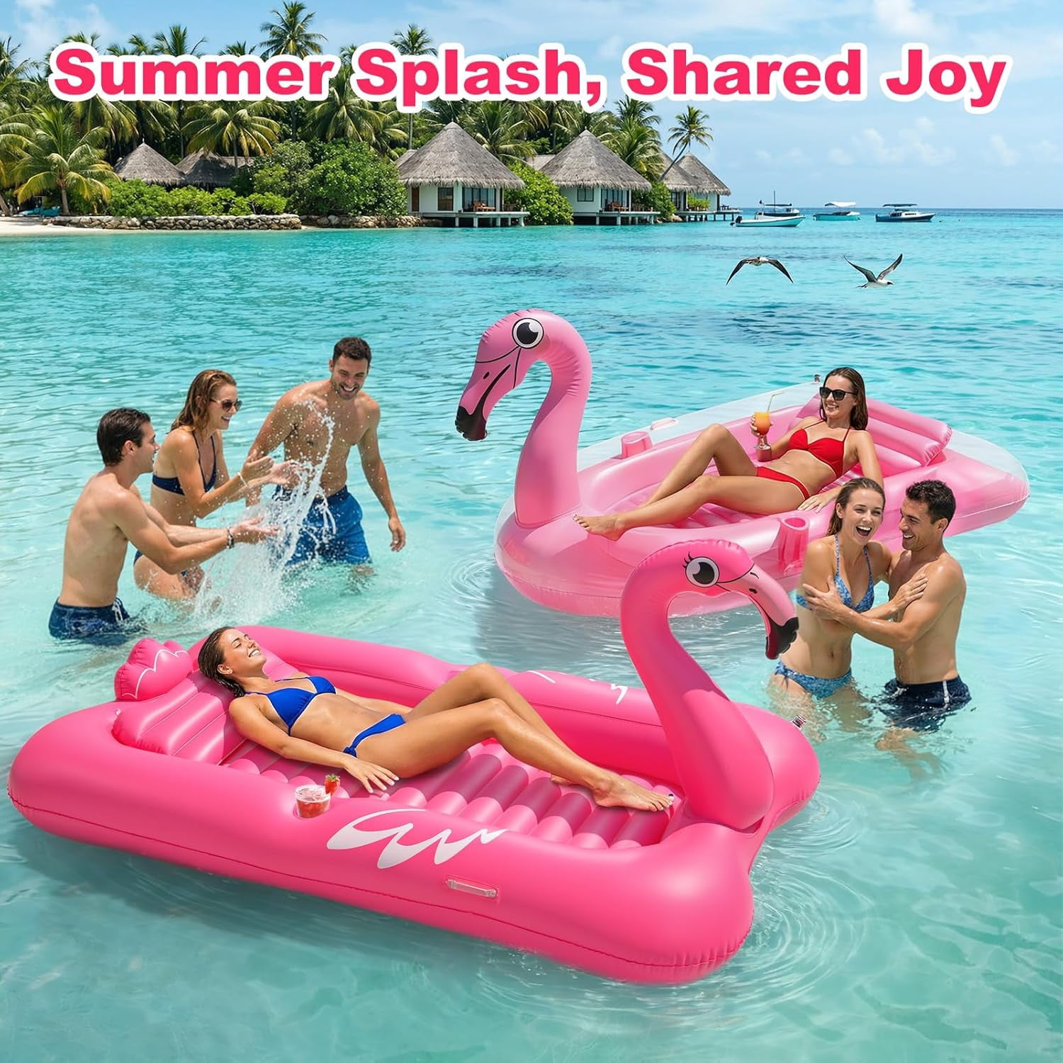 HeySplash Inflatable Tanning Pool, Flamingo Tanning Pool Lounger with Cup Holder, Floaties for Adults, Inflatable Pools Floats with Dual Handles Detachable Pillow for Beach Summer