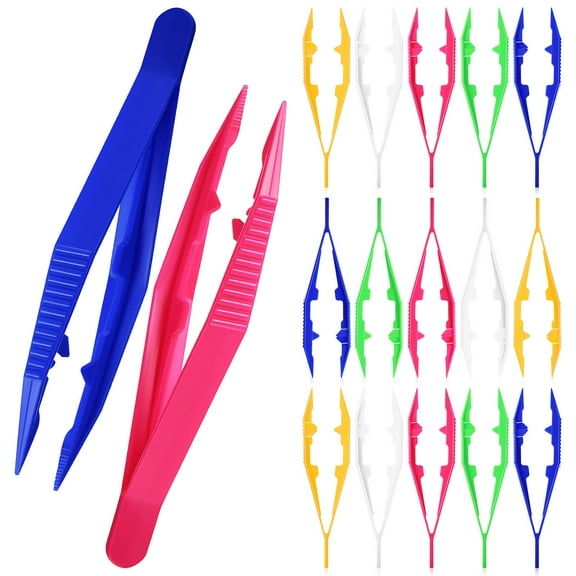 RENACLIPY Plastic Tweezers Set Serrated and Tapered Ends for Beads and Jewelry Making 20Pcs