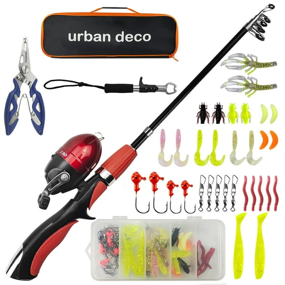 Urban Deco Kids Fishing Pole Set Portable Telescopic Kids Fishing Rod and Reel Combo Kit with Tackle Box for Beginners, Boys,Girls,Youth,Children