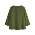 thumbnail image 5 of ClodeEU Women's V Neck 3/4 Flared Bell Sleeve Pleated Tunic Blouse,Casual Loose Plus Size Top Army Green,Women's Plus L, 5 of 7