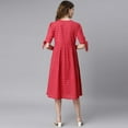 thumbnail image 6 of Janasya Summer V-Neck Half Sleeve Checkered Red Cotton Loose Midi Dress For Women, 6 of 7