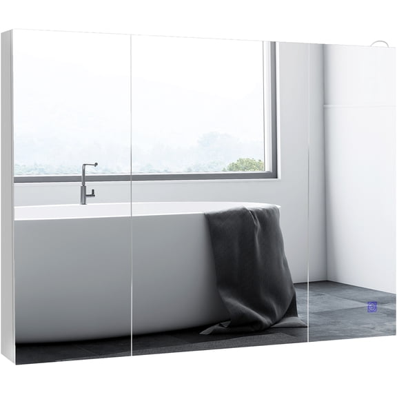 JERFIT 26x36 Inch LED Bathroom Medicine Cabinet with Mirror, Wall Mount Storage, USB Charging, Touch Sensor, 3 Color Lights, Adjustable Shelf, Water Resistant White
