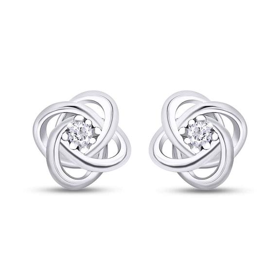 AFFY Round Cut Diamond Accent Love Knot Stud Earrings In 14k White Gold Over Sterling Silver Jewelry for Her women (0.08 Cttw, I-J Color, I2-I3 Clarity)