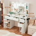 thumbnail image 3 of Toytexx Vanity Desk with Lighted Mirror, 3-Color Dimmable LED, Power Strip with USB & AC Outlets, 8 Drawers, Storage Shelves, Hair Dryer Rack Makeup Vanity Table for Bedroom or Bathroom, White, 3 of 9