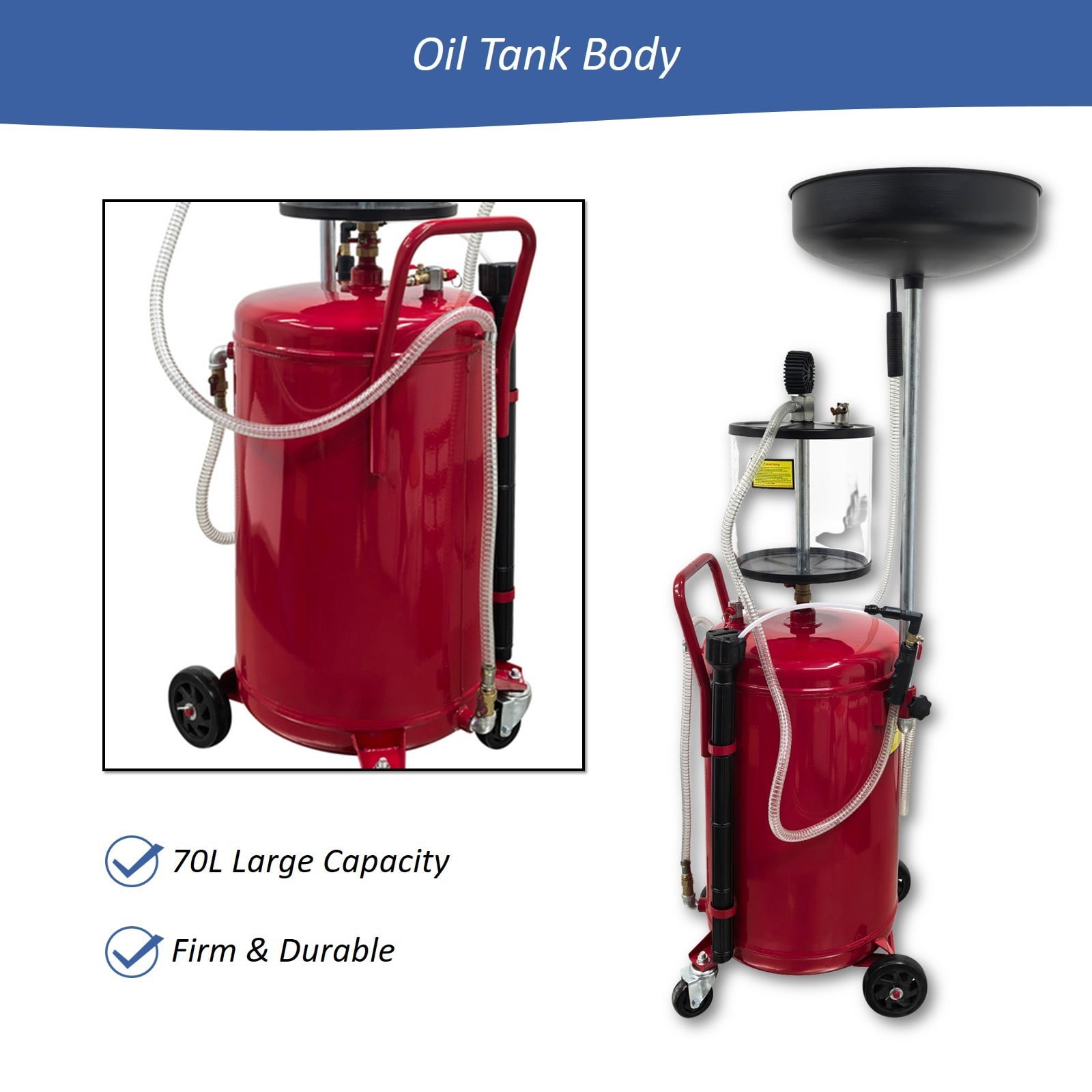 Pneumatic Waste Oil Extractor Portable Air Powered Drain Tank 70L for Garage Workshops