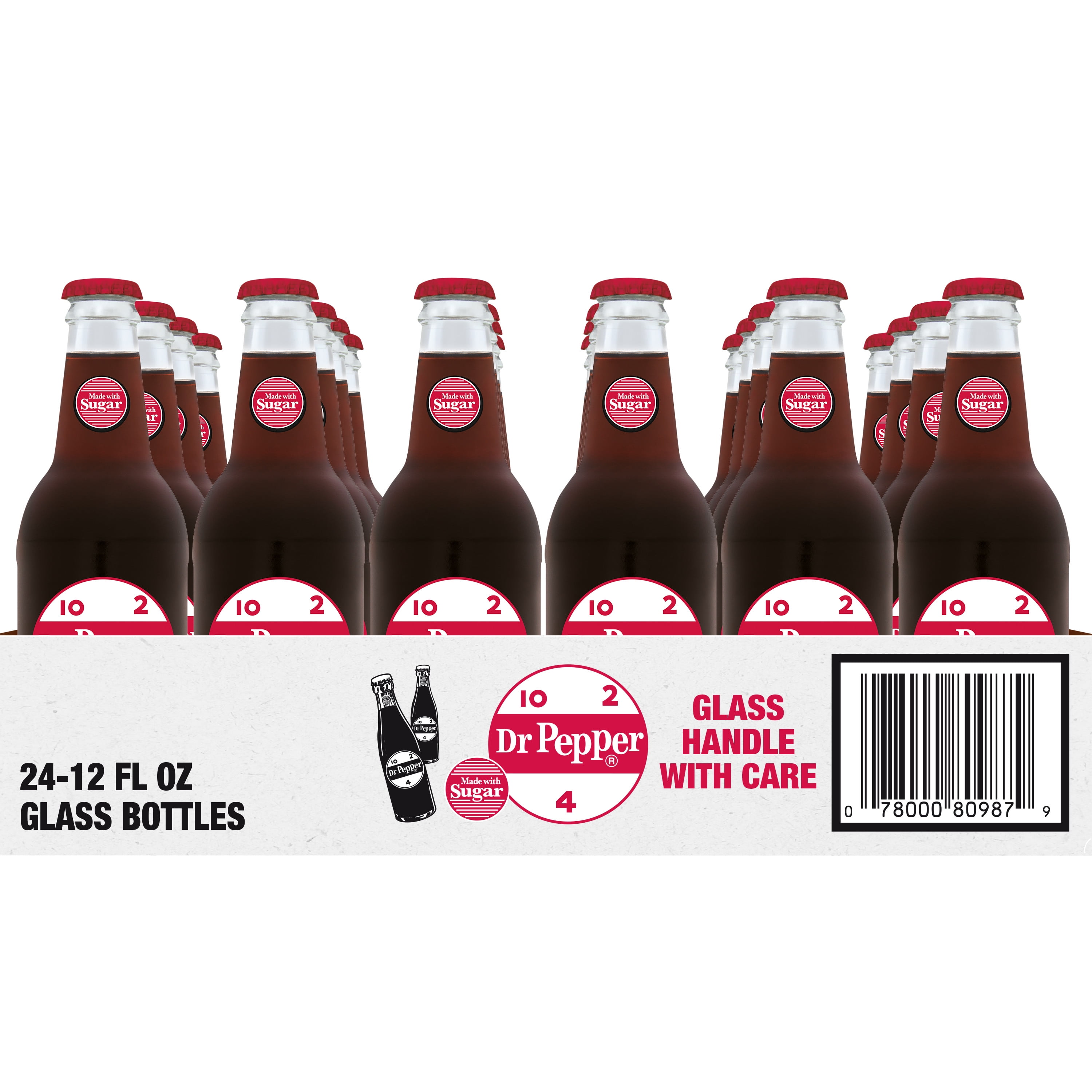 Dr Pepper Made with Sugar, 12 fl oz glass bottles, 24 pack