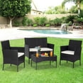 thumbnail image 3 of 4 Pieces Outdoor Rattan Chair Set, All Weather PE Wicker Patio Furniture Set, Modern Porch Balcony Furniture Lawn Chairs Set, Includes 2 Armchairs,1 Loveseat and 1 Table, Sturdy Steel Frame, GE025, 3 of 10