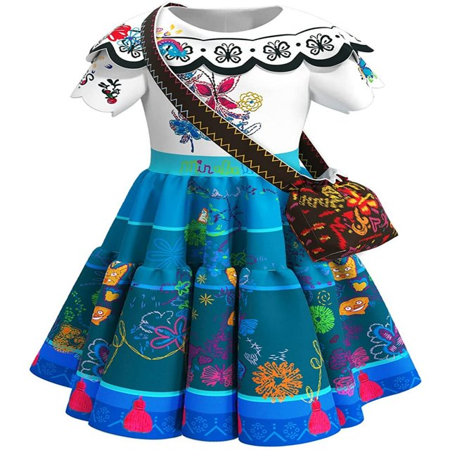 MesaSe Robe Mirabel pour Filles Isabela Madrigal Robe de Princesse d'Halloween Déguisement Enfants Robe Vêtements Blanc 5-6 Ans