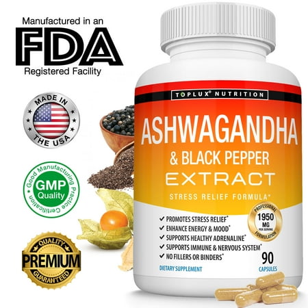 Ashwagandha 90 Capsules 1950MG - Vegan Pills with Black Pepper Extract - Best Root Powder Supplement - Stress & Anxiety Relief, Mood Enhancer, Energy, Adrenal and Thyroid (Best Greens Powder Australia)