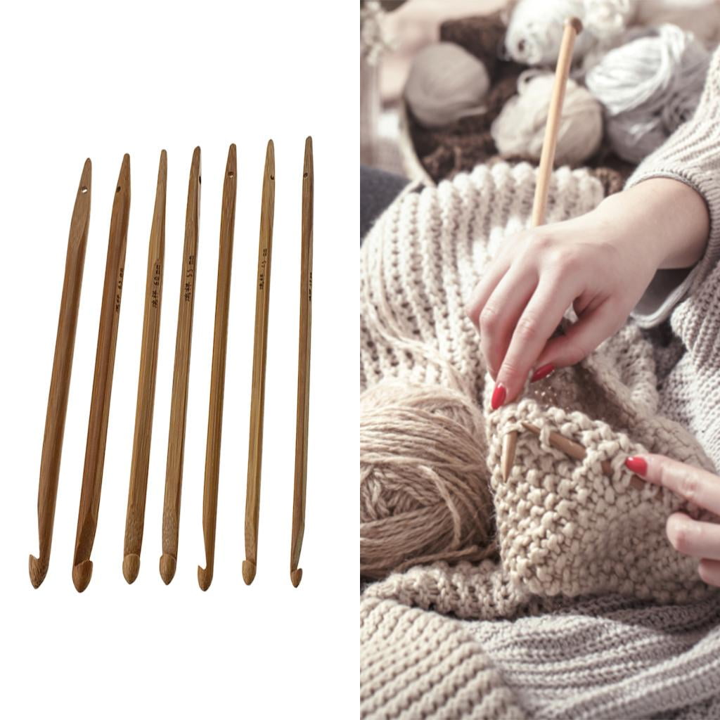 7X Knitter's Wooden Extra Long Crochet Hooks Set, Craft Yarn Knitting , Needlecrafts Accessories, for Crocheting Sewing 4mm-7mm, Size: 15 cm, Brown