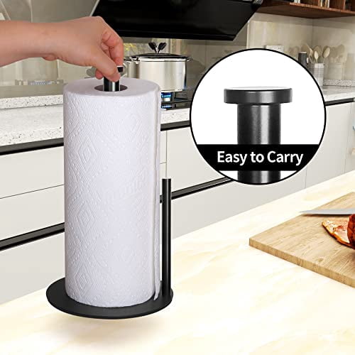 Stainless Steel Paper Towel Holder Stand for Kitchen Countertop and Bathroom Organization, Holds Standard and Large Paper Towel Rolls in Matte Black Finish