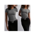 thumbnail image 2 of Raccmtaty Women Short Sleeve T-Shirts Solid Color Crew Neck Shirts Summer Casual Slim Fit Tops Streetwear, 2 of 7