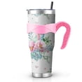 thumbnail image 2 of 40 Oz Pink Floral Feathers Tumbler with Handle and Silicone Straws,Pioneer Double Wall Vacuum Insulated Stainless Steel Travel Mug Leak-Proof Coffee Cup on Screw Lid and Straw Pink, 2 of 2