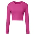 thumbnail image 4 of Women's Round Neck Long Sleeve Knit Ribbed Fitted Crop Top Casual Basic Shirts, 4 of 7