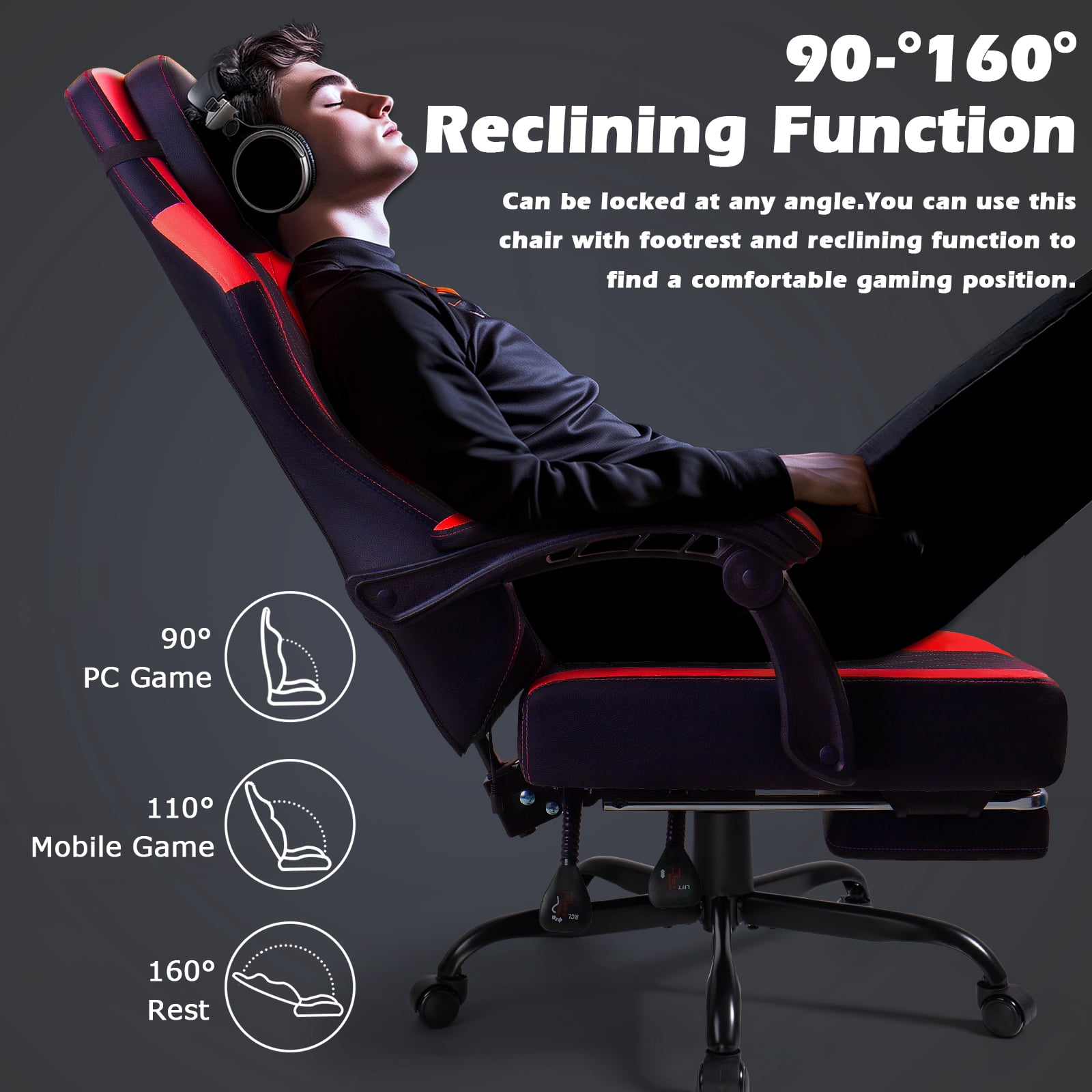 Waleaf Ergonomic Adult Gamer Chair, 330 lb Computer Chair, Racing Gaming Office Chair, Gamer Height Adjustable Swivel Chair with Lumbar Support and Headrest
