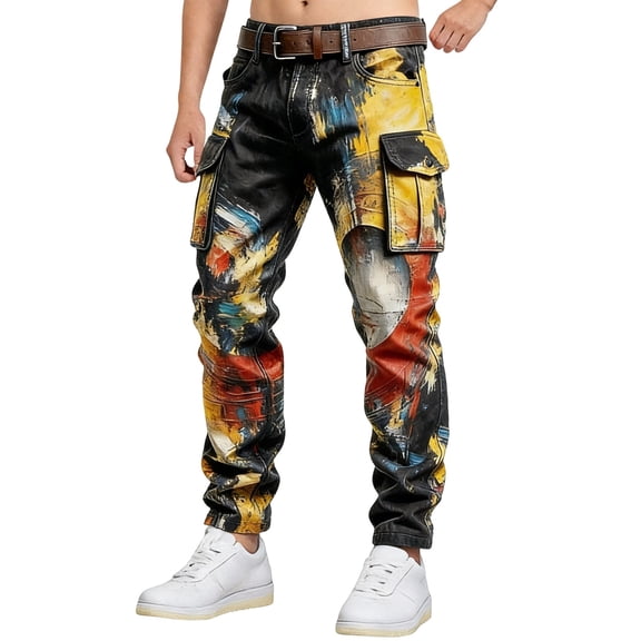 CONZONE Mens Baggy Cargo Pants Casual Graphic Elastic Waist Cargo Pants for Men Lightweight Relaxed Fit Streetwear Workout Trousers With Pockets