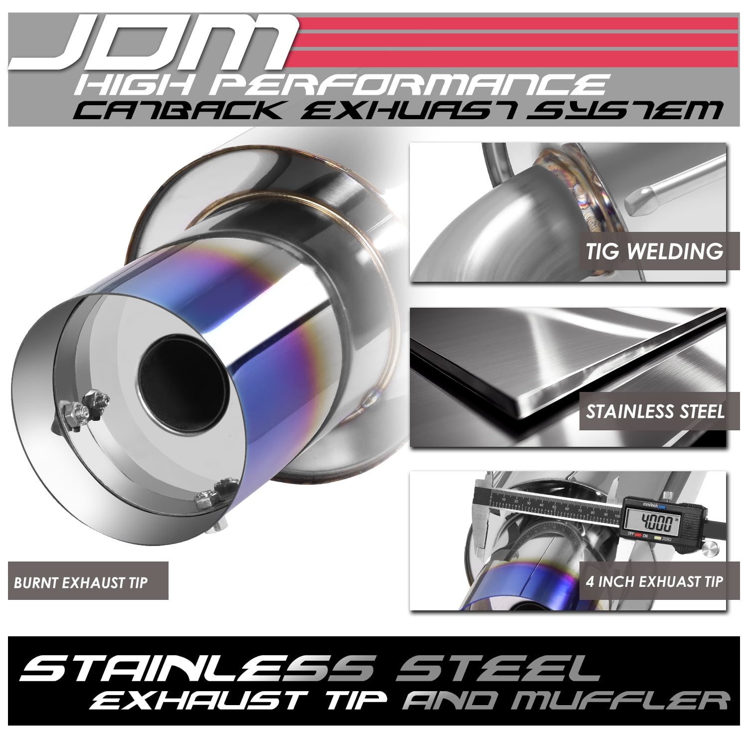 DNA Motoring For 05-10 Scion tC 2.4L Performance Cat-Back Exhaust System w/4" Titanium Style Muffler Tip