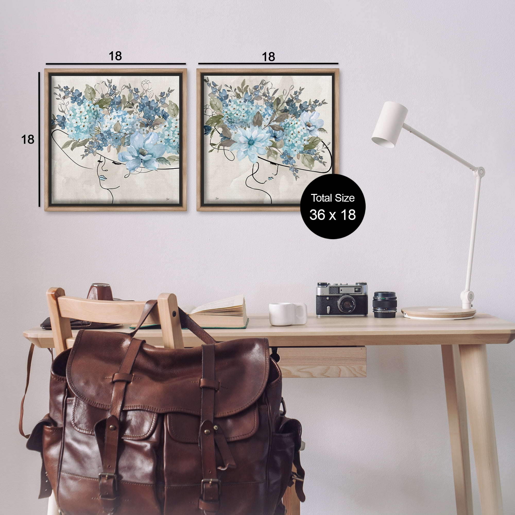 Stupell Industries Female Figure Floral Hat People Painting Brown Floater Framed Canvas Art Print Wall Art, 18 x 18, Set of 2