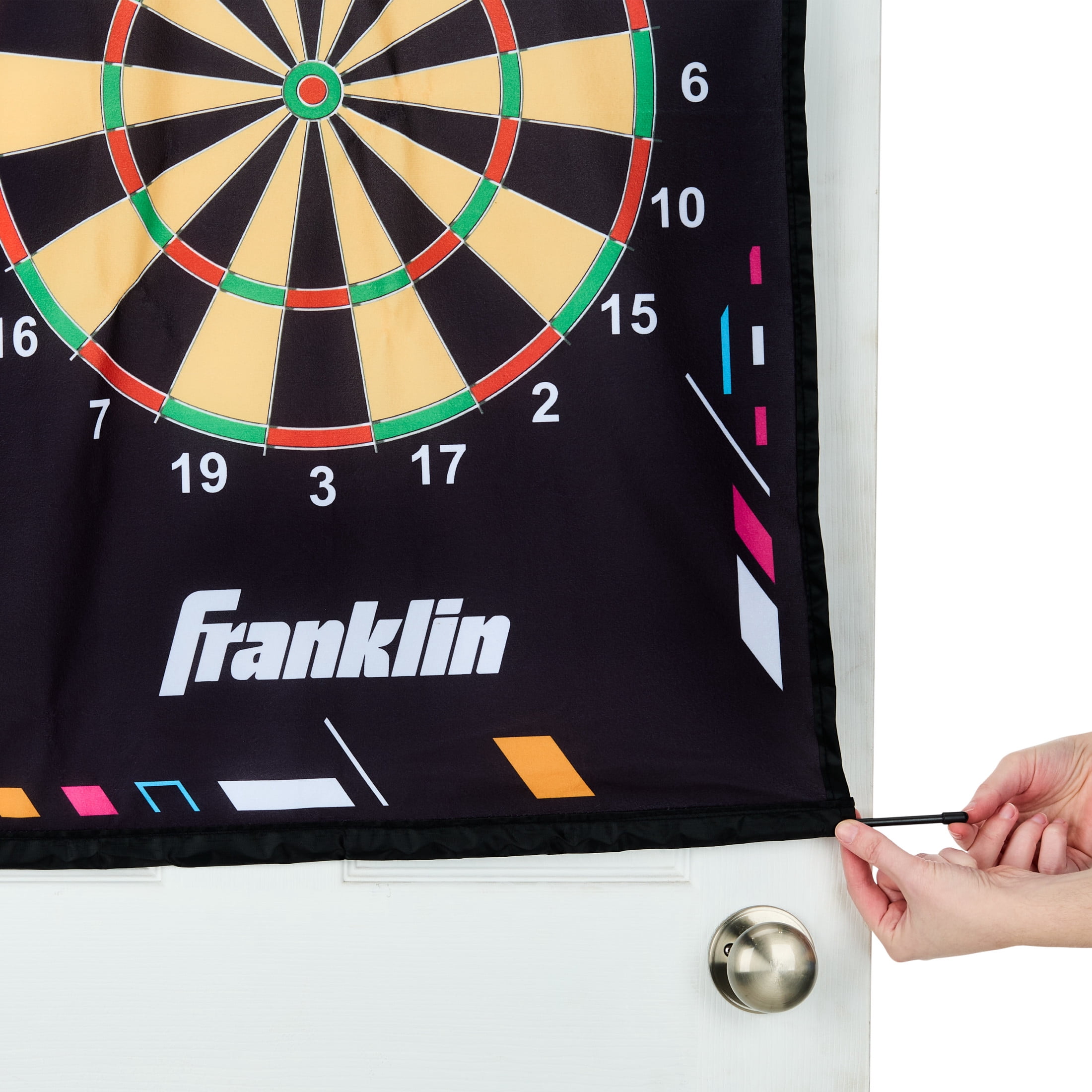 Franklin Sports Kids Dartboard Target Toss Game - Over The Door Ball Dart Game with Target + (6) Self-Stick Balls - Indoor - Boys + Girls - Ages 6+