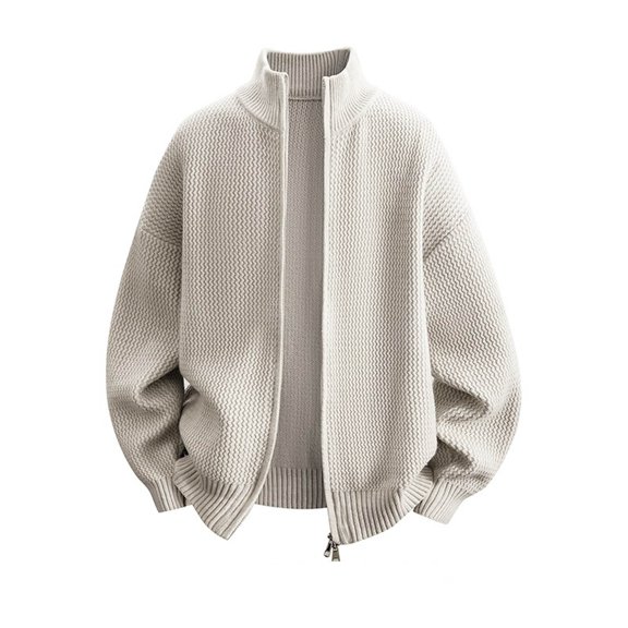 Gamivast Cardigan Sweaters for Men Zip Up Stand Collar Chunky Ribbed Knitwear Drop Shoulder Fall Winter Warm Outerwear Jacket