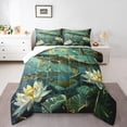 thumbnail image 2 of Fish Bedding Set Twin Size , Ocean Life Comforter Set Women Adult Teens, Lotus Flower Underwater Organism Duvet Insert Sea Animal Coastal Creature Quilt, Green, 2 of 6