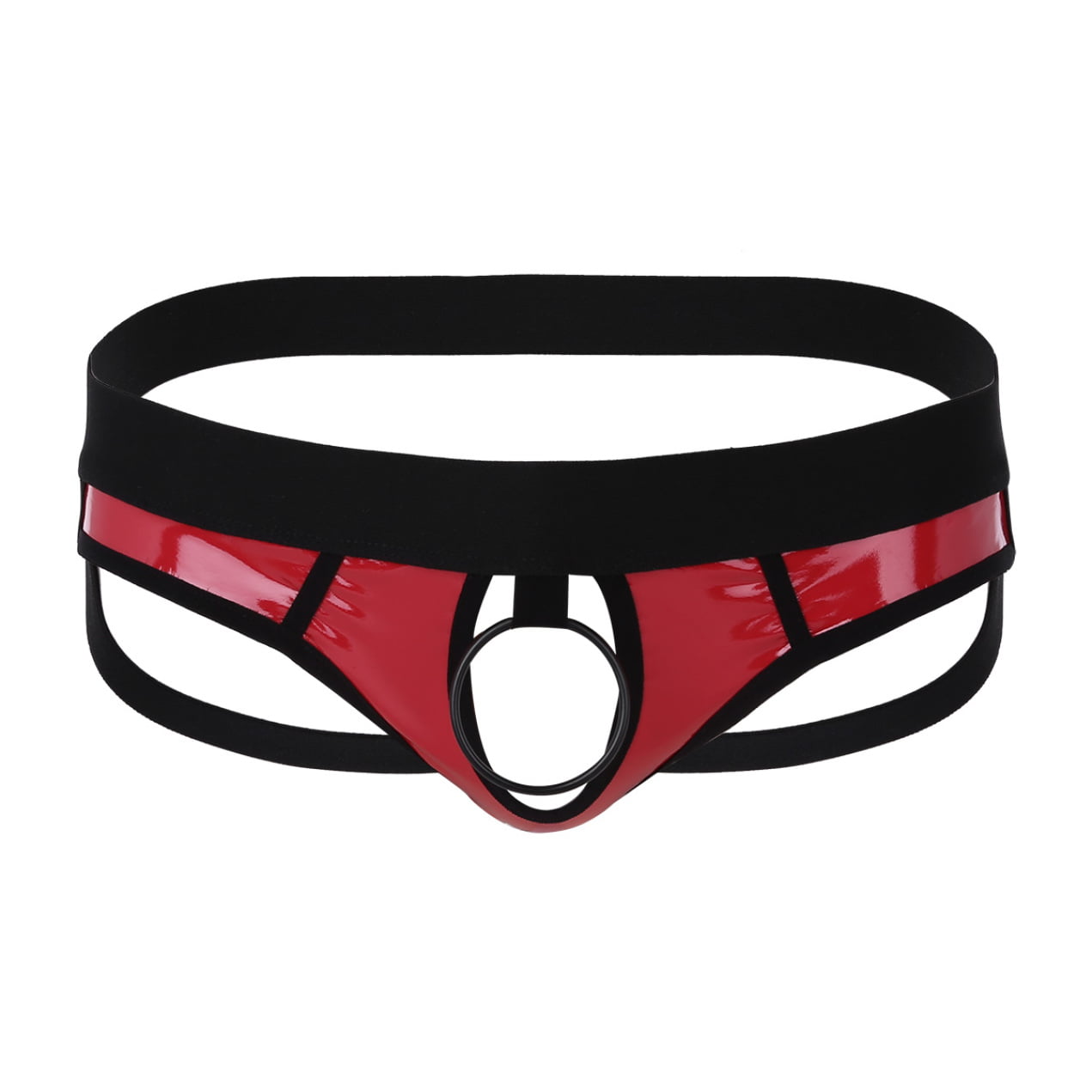 Men's Leather Jockstrap Underwear T-Back G-String Briefs Thong Shorts Red 