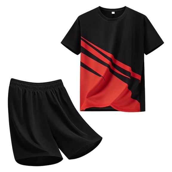 Men's Mesh Print Athletic Sets 2026 Summer Breathable Lightweight Crew Neck Tops Shorts Casual Sport Outfits Plus Size Red 4XL