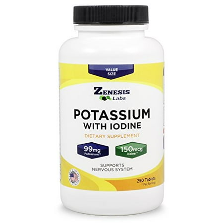 Potassium Gluconate with Iodine Kelp - 250 Tablets - 99mg per Tablet with 150mcg of Iodine - Leg & Muscle Cramp Relief - Blood Pressure Support